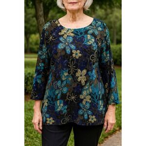 Notations Tunic Blouse SZ XL Y2K Boho Whimsy Fairy Stretch Metallic Shimmer